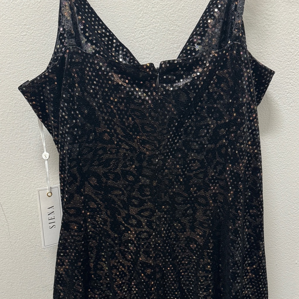 Black Sequin Mini Dress with Gold Chain Straps by Siena Size 16 - Picture 11 of 11